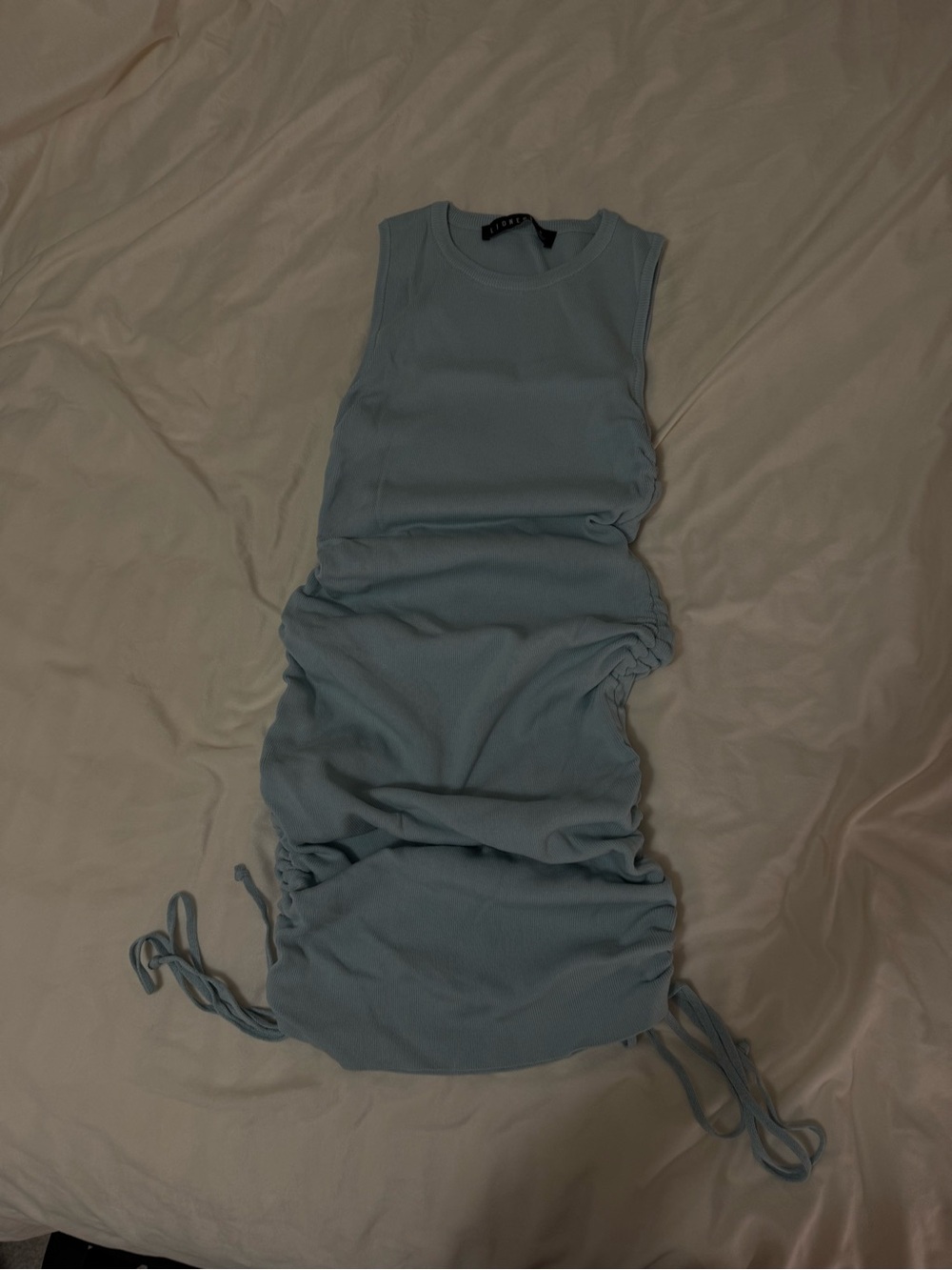 Lioness Sleeveless Ruched Tank Dress in Dusty Blue